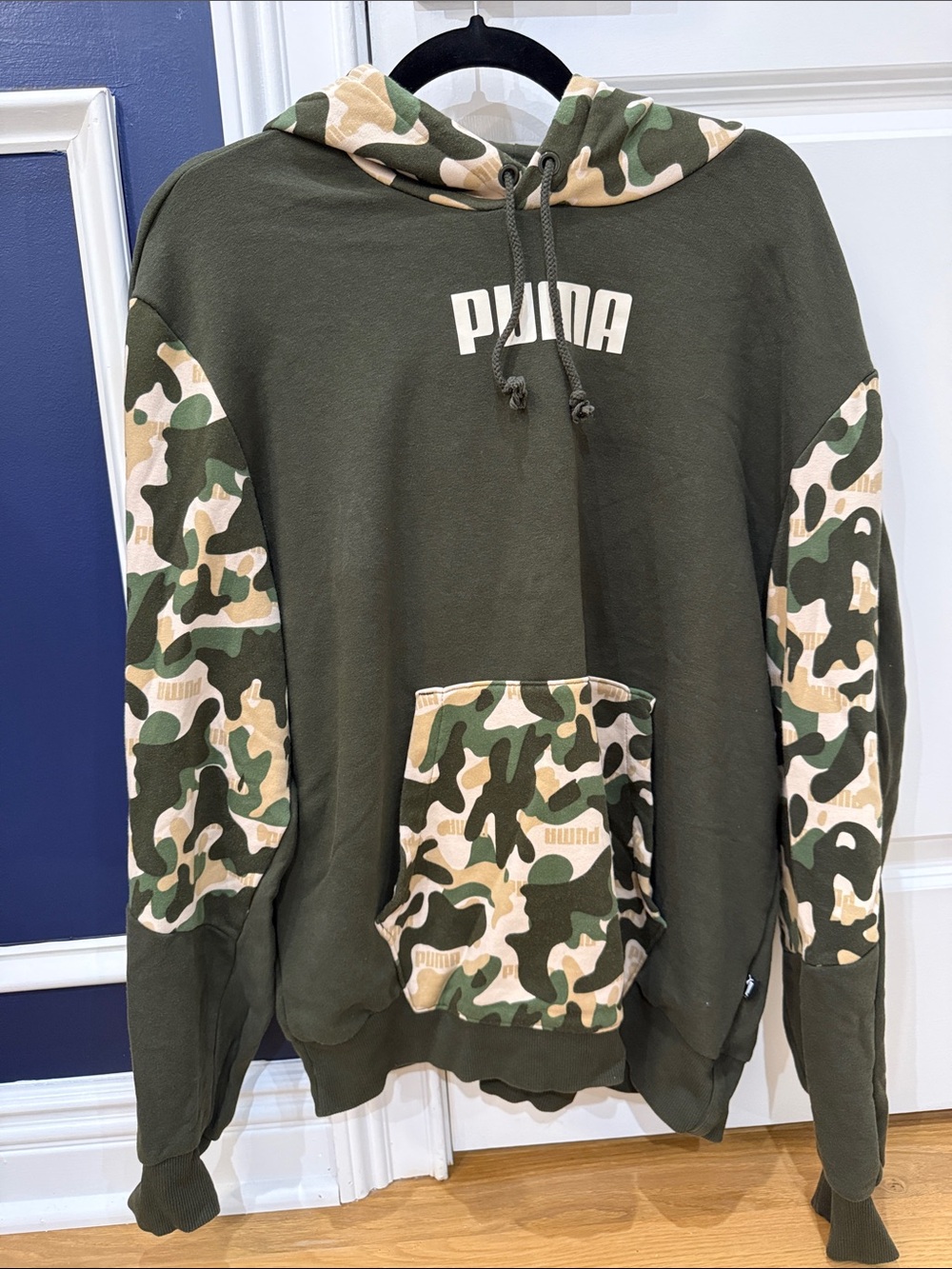 Puma Olive Green Hoodie with Green & Tan Camo Panels